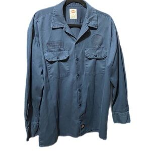 Dickies Classic Work Shirt Lrg Long Sleeve Navy Blue Oil Field Uniform Mechanic